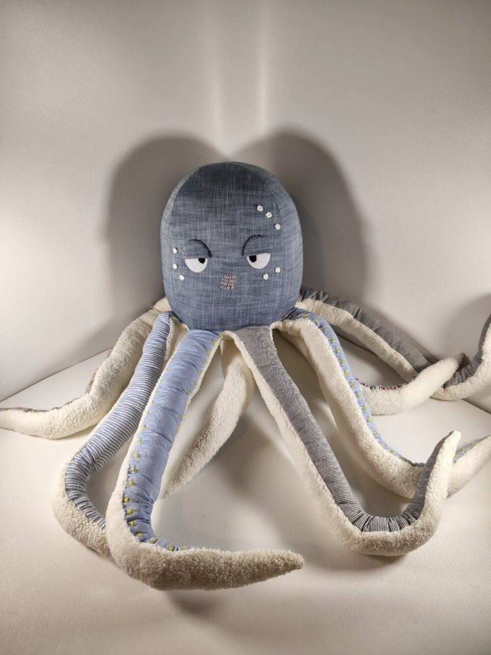 Pottery Barn Kids Jumbo Octopus Pillow Plush Toy 30” Stuffed Animal Chambray BIG
